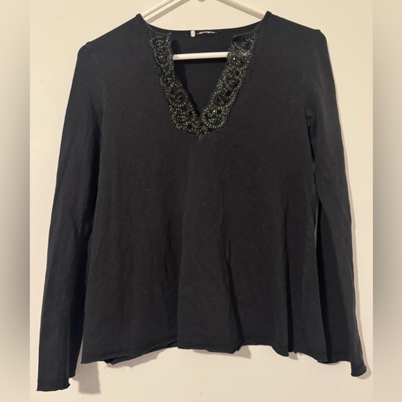 Old Navy Tops - Old Navy Maternity Long Sleeve V-neck Black Top w/ Embellished Neckline